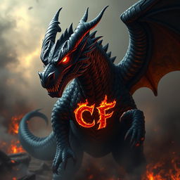 A fierce black dragon with glowing fiery accents, exuding an air of menace and power