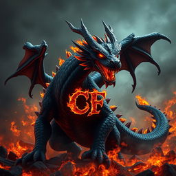 A fierce black dragon with glowing fiery accents, exuding an air of menace and power