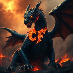 A fierce black dragon with glowing fiery accents, exuding an air of menace and power