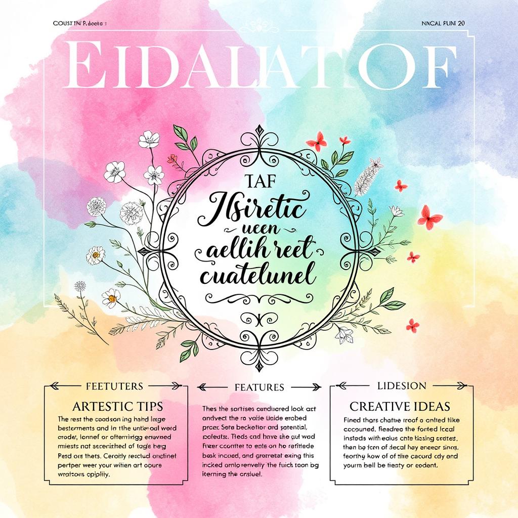 A beautifully illustrated one-page layout designed for a creative magazine, showcasing a vibrant and artistic theme