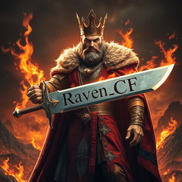 A powerful king standing confidently, wielding a magnificent sword in one hand