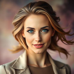 A striking portrait of a woman resembling Jess Davies, showcasing her vibrant personality and beauty