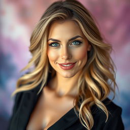 A striking portrait of a woman resembling Jess Davies, showcasing her vibrant personality and beauty
