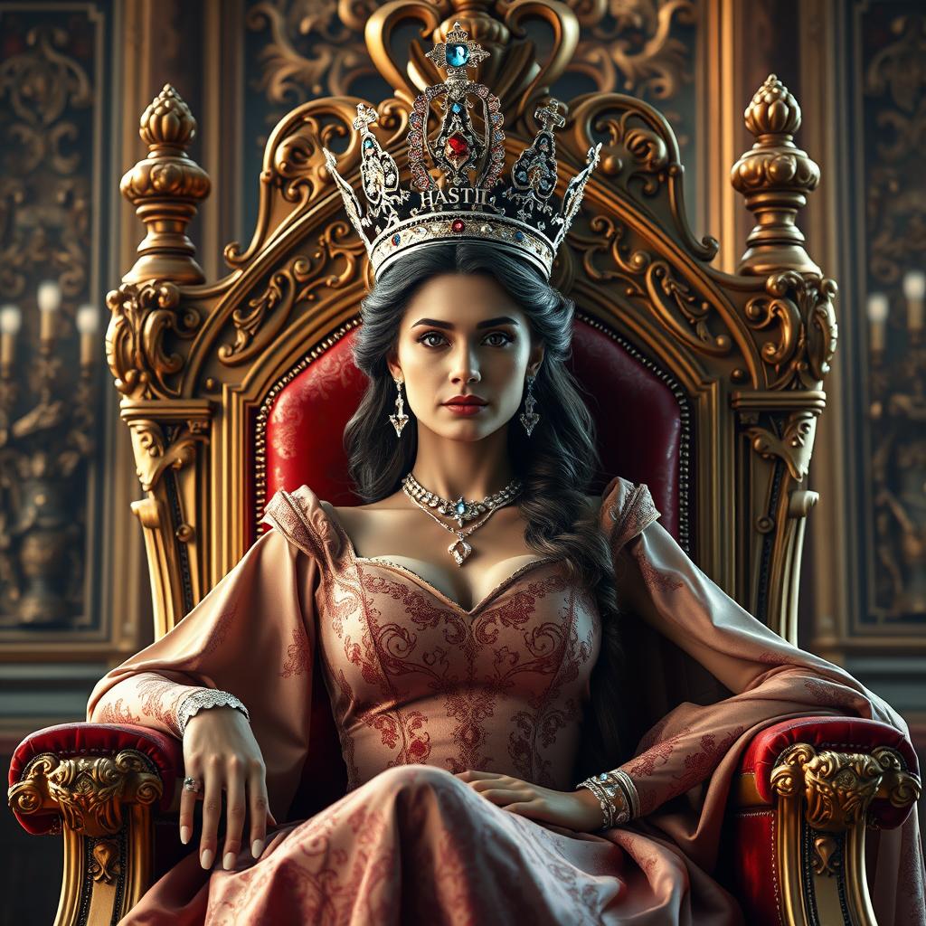 A regal queen elegantly seated on a grand throne, showcasing her authority and grace