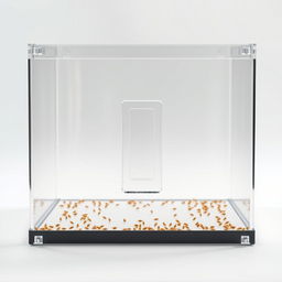 A large, clear rectangular container with an elongated shape, featuring a central door divider