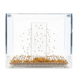 A large, clear rectangular container with an elongated shape, featuring a central door divider