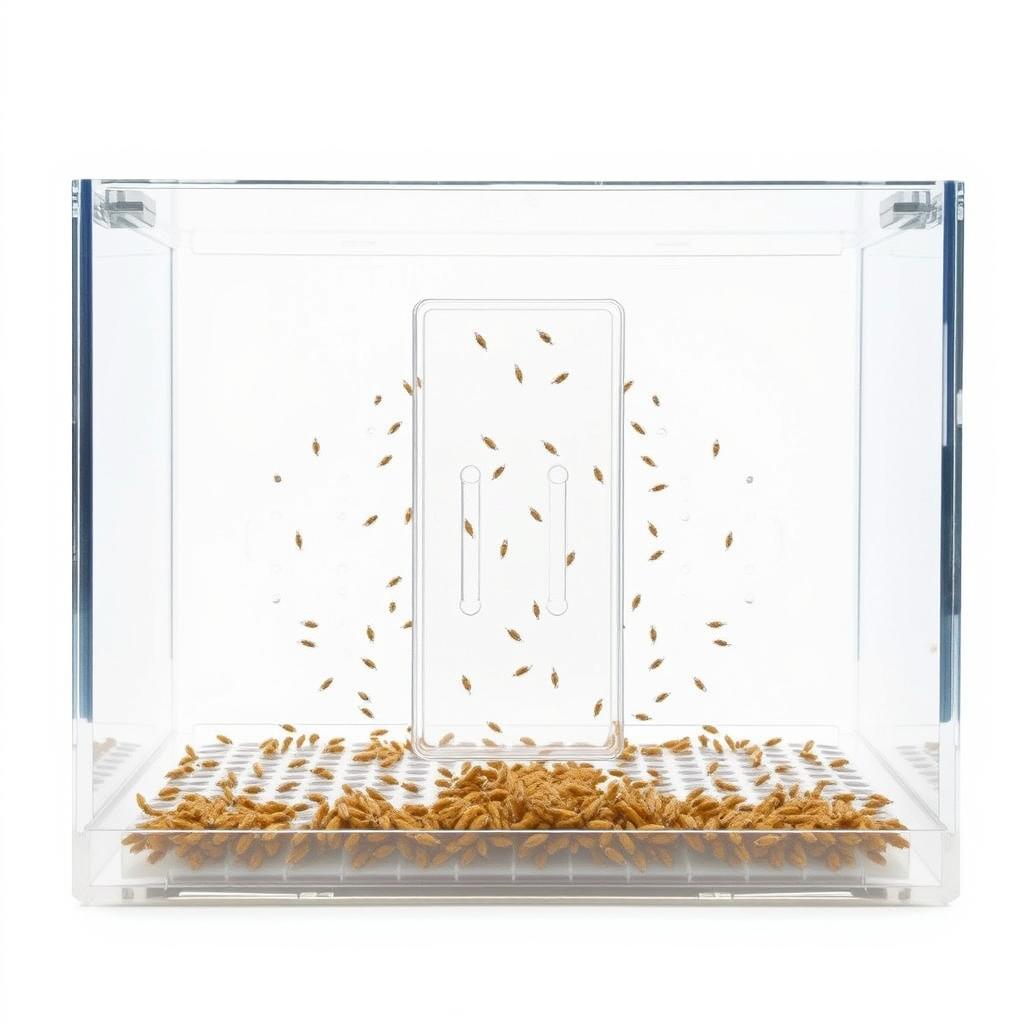 A large, clear rectangular container with an elongated shape, featuring a central door divider