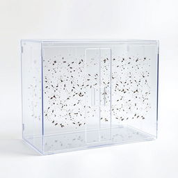 A large, clear rectangular container with an elongated shape, featuring a central door divider