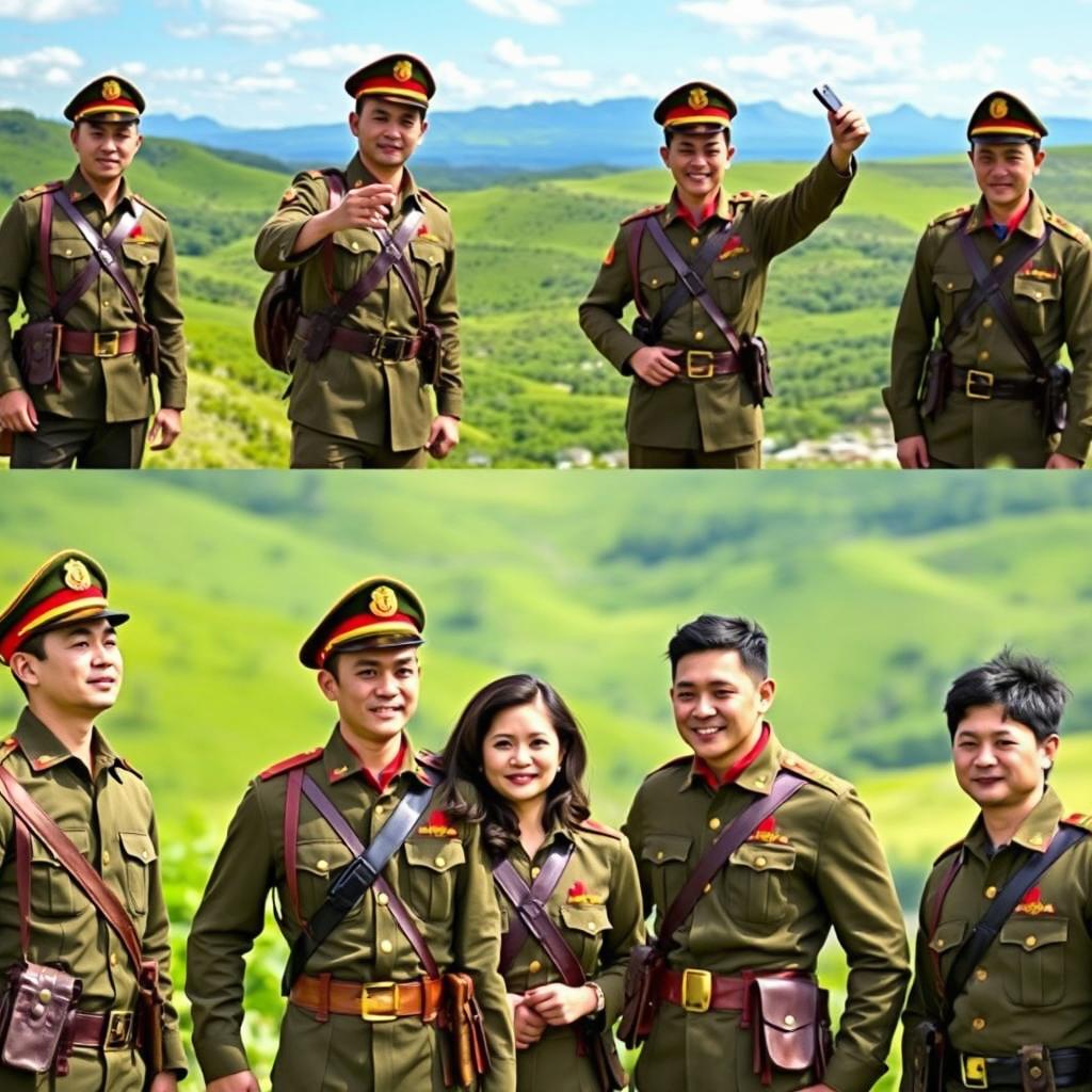 A diverse group of people in a variety of settings, all wearing authentic Heneral Luna soldier uniforms