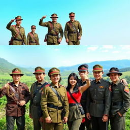 A diverse group of people in a variety of settings, all wearing authentic Heneral Luna soldier uniforms