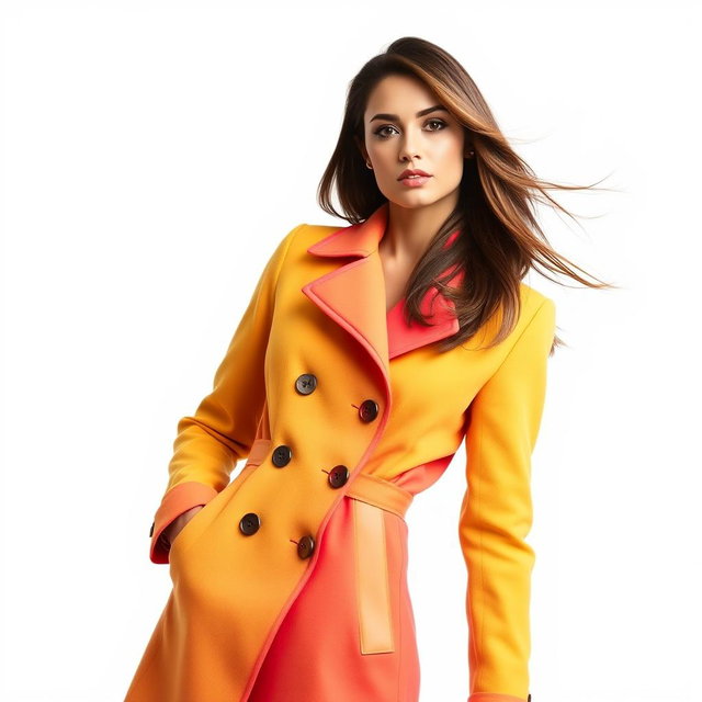 A stylish and elegant woman wearing a fashionable coat, showcasing a modern and chic design