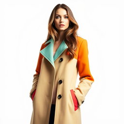 A stylish and elegant woman wearing a fashionable coat, showcasing a modern and chic design