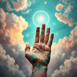 A surreal artistic image showcasing a close-up of a person's hand, but the fingers are artistically omitted, creating a sense of abstraction