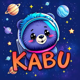 A whimsical animated drawing of a space bear, featuring a fluffy fur texture and a cosmic color palette with blues, purples, and sparkling stars