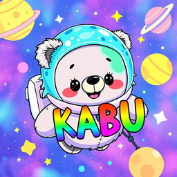 A whimsical animated drawing of a space bear, featuring a fluffy fur texture and a cosmic color palette with blues, purples, and sparkling stars