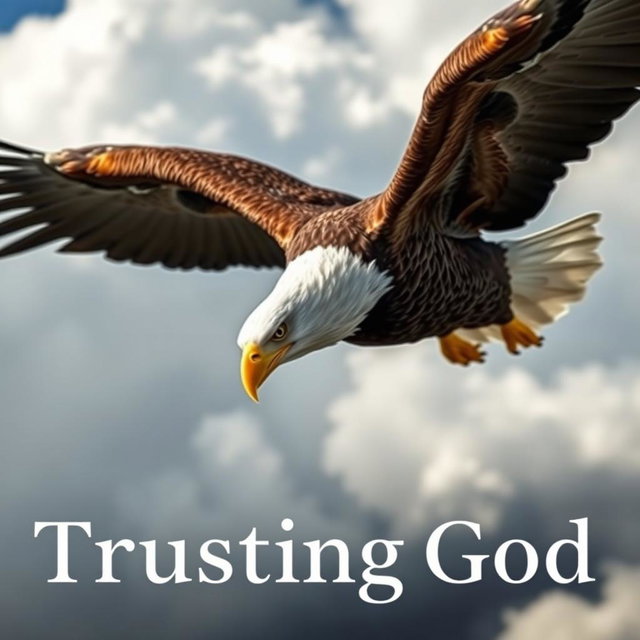 A close-up shot of an eagle in mid-flight, with its wings spread wide and feathers glistening in the sunlight