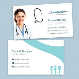 A professional business card design for a family medicine doctor
