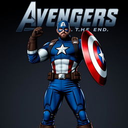 A powerful and heroic portrayal of Captain America, wearing his iconic blue mask emblazoned with the 'A' symbol and a strong, bearded face