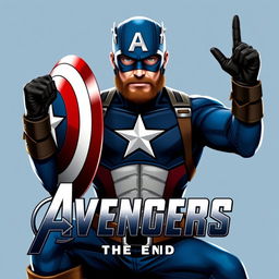 A powerful and heroic portrayal of Captain America, wearing his iconic blue mask emblazoned with the 'A' symbol and a strong, bearded face