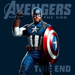 A powerful and heroic portrayal of Captain America, wearing his iconic blue mask emblazoned with the 'A' symbol and a strong, bearded face