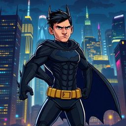 A unique character design that blends elements of Lionel Messi and Batman