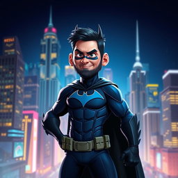 A unique character design that blends elements of Lionel Messi and Batman