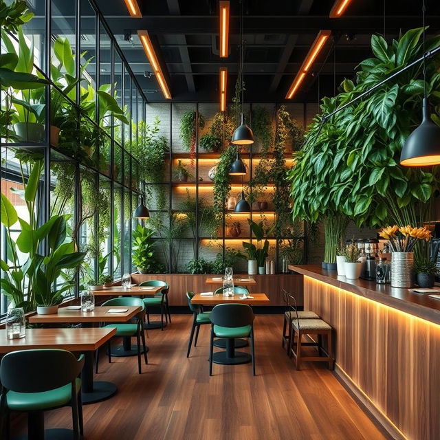 A cozy vegetarian restaurant featuring a minimalistic design