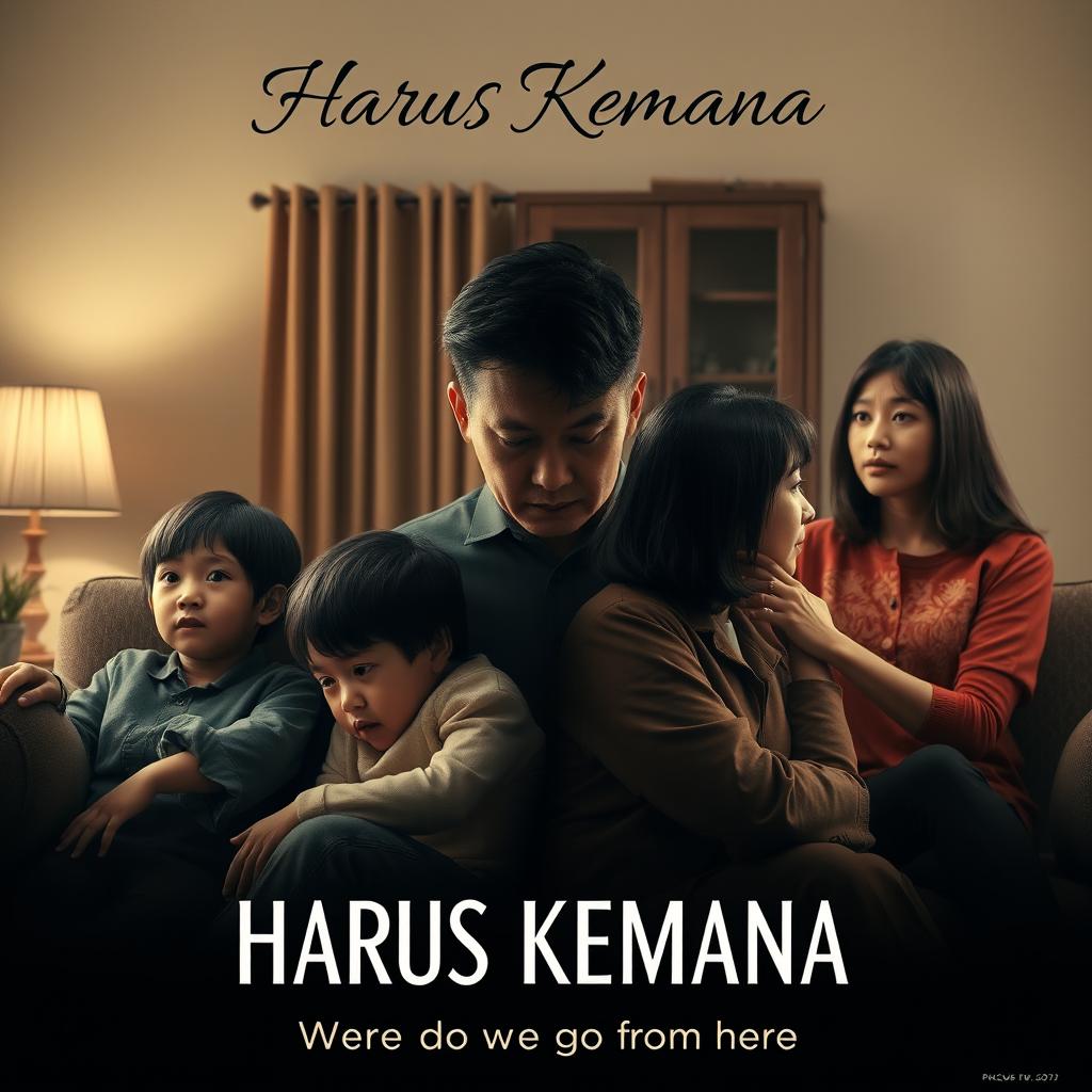 A heartfelt movie poster for a drama titled "Harus Kemana", featuring a poignant visual representation of a family torn apart by divorce