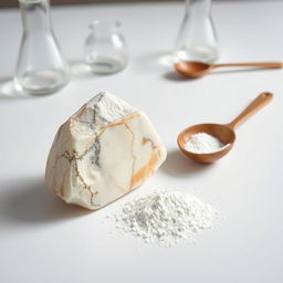 A stunning and informative image featuring both a Lye stone and Lye powder