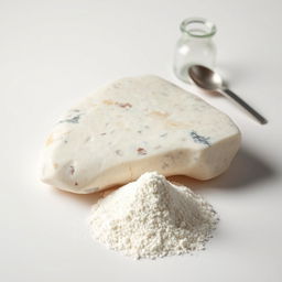 A stunning and informative image featuring both a Lye stone and Lye powder