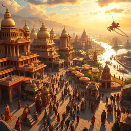 A vibrant and majestic portrayal of Indraprastha, the legendary city from ancient Indian epic Mahabharata