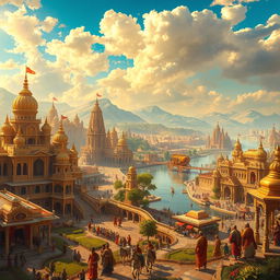 A vibrant and majestic portrayal of Indraprastha, the legendary city from ancient Indian epic Mahabharata