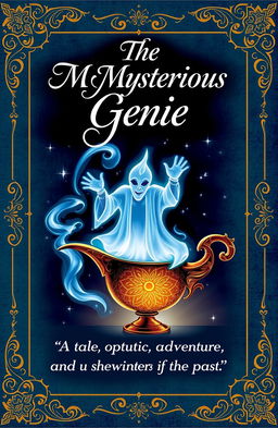 A mysterious and enchanting book cover featuring a ghostly genie emerging from an ancient, ornate lamp