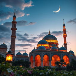 A beautiful Islamic architectural background featuring intricate geometric patterns, majestic domes, and ornate minarets