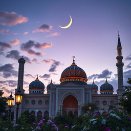 A beautiful Islamic architectural background featuring intricate geometric patterns, majestic domes, and ornate minarets