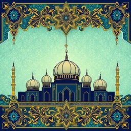 A beautifully designed Islamic background featuring intricate geometric patterns, elegant calligraphy, and ornate floral motifs