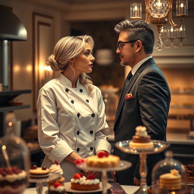 A captivating scene from 'Bitter Sweet Confections' by MilkieCake, encapsulating the essence of a dramatic, steamy, and forbidden romance