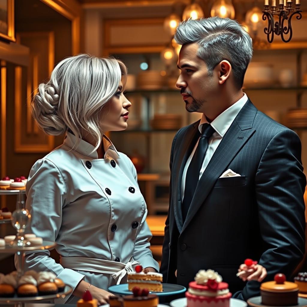 A captivating scene from 'Bitter Sweet Confections' by MilkieCake, encapsulating the essence of a dramatic, steamy, and forbidden romance