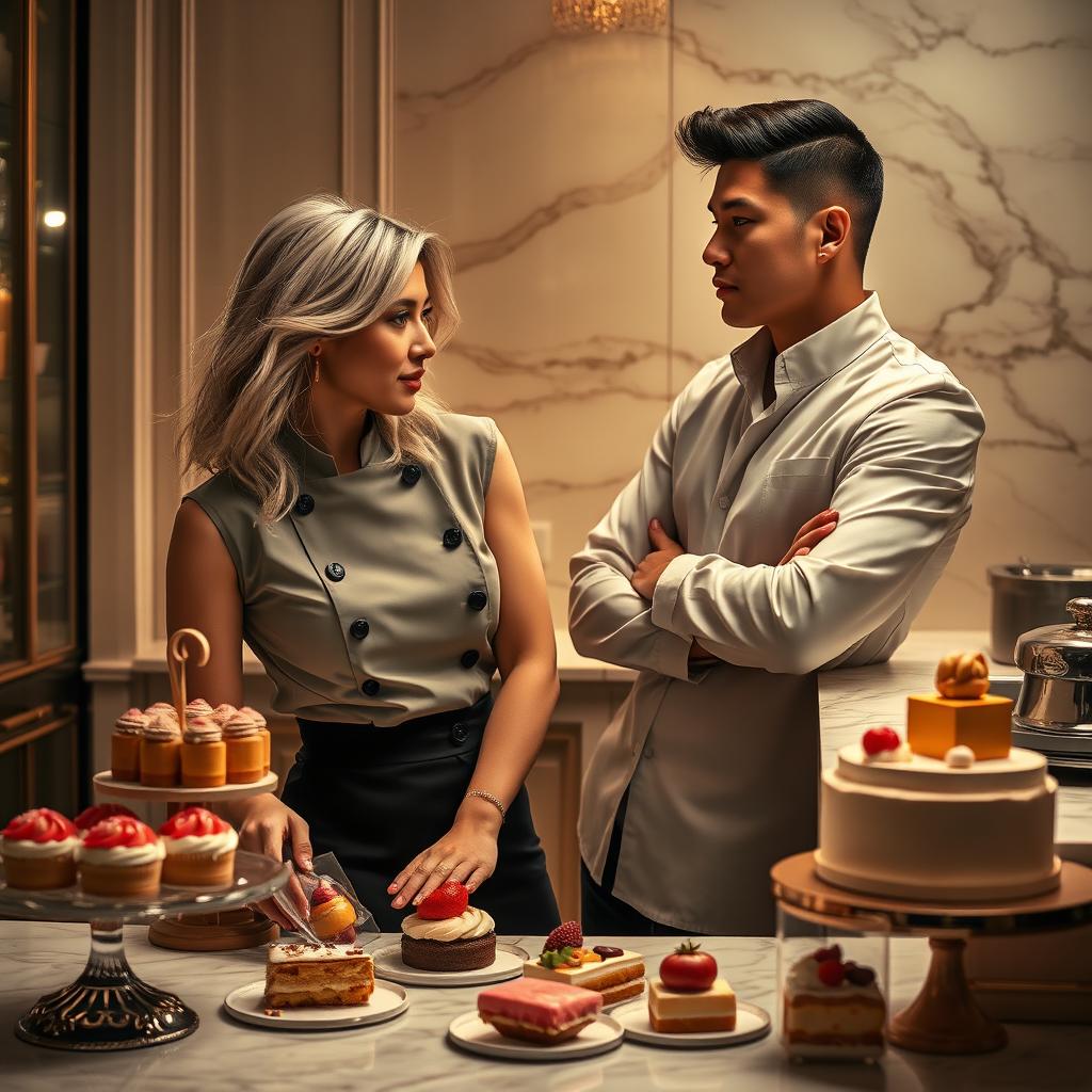 A compelling scene from 'Bitter Sweet Confections' by MilkieCake, showcasing a dramatic, steamy, and forbidden romance