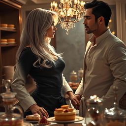 An enticing scene from 'Bitter Sweet Confections' by MilkieCake, capturing the essence of a dramatic, steamy, and forbidden romance