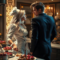 An enticing scene from 'Bitter Sweet Confections' by MilkieCake, capturing the essence of a dramatic, steamy, and forbidden romance