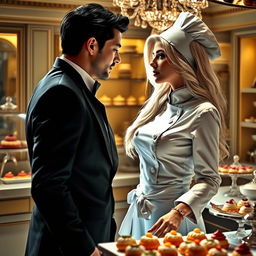 An enticing scene from 'Bitter Sweet Confections' by MilkieCake, capturing the essence of a dramatic, steamy, and forbidden romance