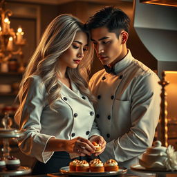 A captivating scene from 'Bitter Sweet Confections' by MilkieCake, highlighting a dramatic, mature, and steamy forbidden romance