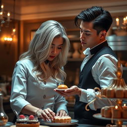 A captivating scene from 'Bitter Sweet Confections' by MilkieCake, highlighting a dramatic, mature, and steamy forbidden romance