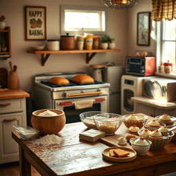 A cozy kitchen scene capturing the joy of baking