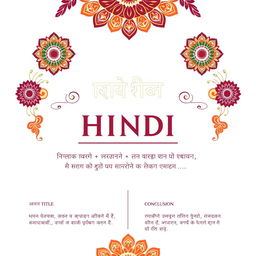 A visually striking presentation template for a Hindi project, featuring elegant typography in Devanagari script