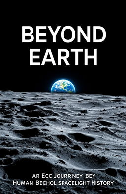 A stunning book cover featuring a lunar landscape with rocky, gray terrain and craters, set against a majestic backdrop of Earth visible in the distance, glowing blue and green