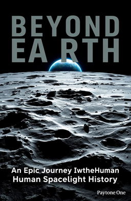 A stunning book cover featuring a lunar landscape with rocky, gray terrain and craters, set against a majestic backdrop of Earth visible in the distance, glowing blue and green