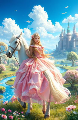 A captivating book cover featuring a 16-year-old princess riding a beautiful white horse through an enchanted kingdom