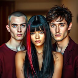 A vibrant scene featuring three people standing together